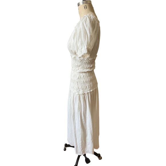 Storia Smocked Waist White Cotton Midi Dress Size Small - Picture 2 of 6